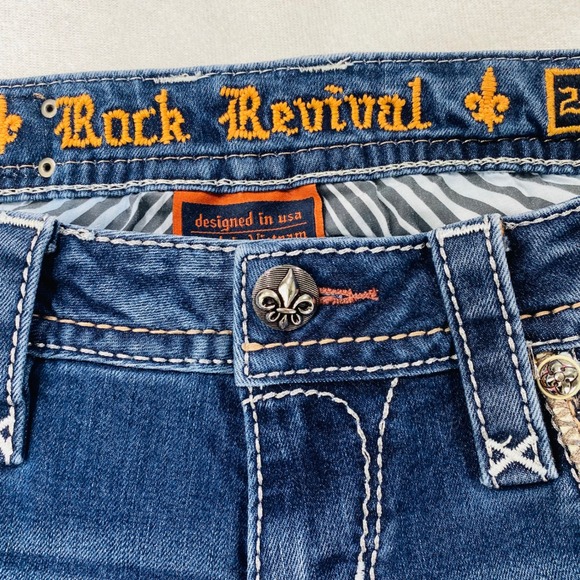 Rock Revival Kaylee Bootcut Embellished Jeans Blue Denim Size 29 - Picture 5 of 16
